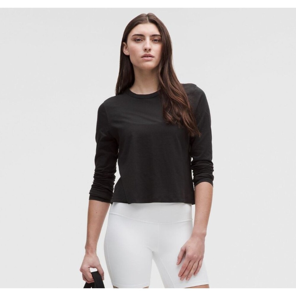 Lululemon Classic-Fit Cotton-Blend Long-Sleeve Shirt Black 10 Crewneck Boxy